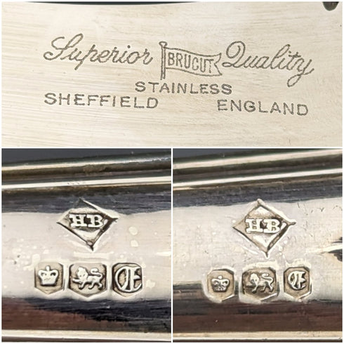1973 British Vintage Sterling Silver Handle Steak Cutlery 6 Pair Set Boxed Harrison Brothers